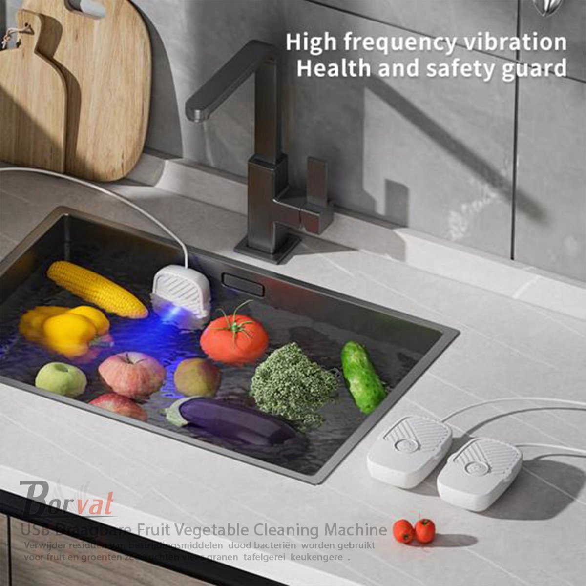 BORVAT USB Draagbare Ultrasone Groente en Fruit Reiniger - Zwart by BORVAT