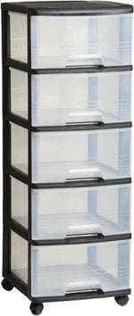 Merkloos Ladesysteem | 5x20 liter | zwart | transparant | 5 lades op wielen -