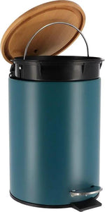 Gebor Stijlvolle Design Prullenbak met Bamboe deksel – Imperial Groen/Bamboe – Klein formaat – 2.5L – Badkamer – Toilet – Keuken – Kantoor – Prullenbak 17x20x23cm -