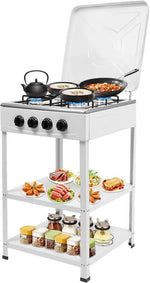 Merkloos Camping Kooktoestel - Vrijstaand Gasfornuis - Buiten Koken - 4 Branders Deksel - 49x49x79 cm - Wit -