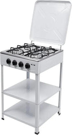 Merkloos Camping Kooktoestel - Vrijstaand Gasfornuis - Buiten Koken - 4 Branders Deksel - 49x49x79 cm - Wit -