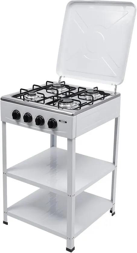 Merkloos Camping Kooktoestel - Vrijstaand Gasfornuis - Buiten Koken - 4 Branders Deksel - 49x49x79 cm - Wit -