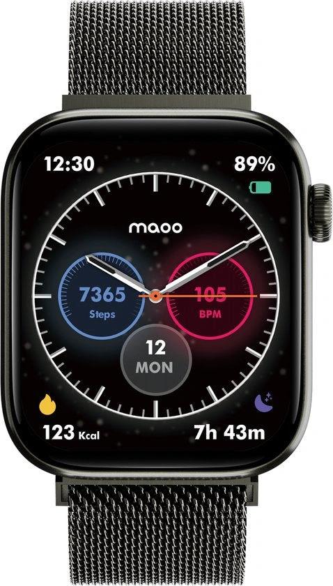 BORVAT ProWatch AMOLED Smartwatch Dames & Heren - Milanese + 3 Siliconen Bandjes - Gun Metal by BORVAT