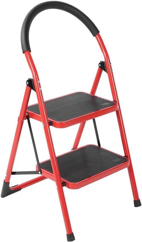 BORVAT Stalen Trapladder Inklapbaar - 2 Treden - Antislip - Huishoudtrap - Compact - Rood by BORVAT