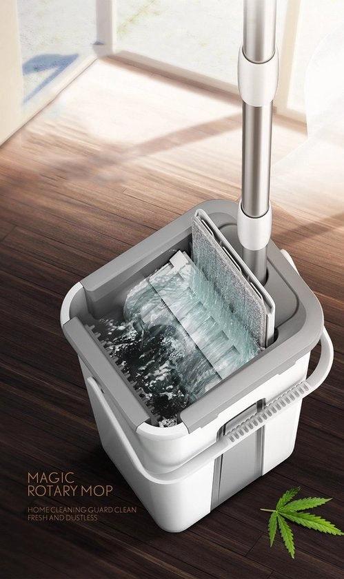 BORVAT Auto Clean Mop - 2-in-1 Dweilsysteem - 360° Draaibare Kop - Inclusief 2 Microvezeldoeken - Wit by BORVAT