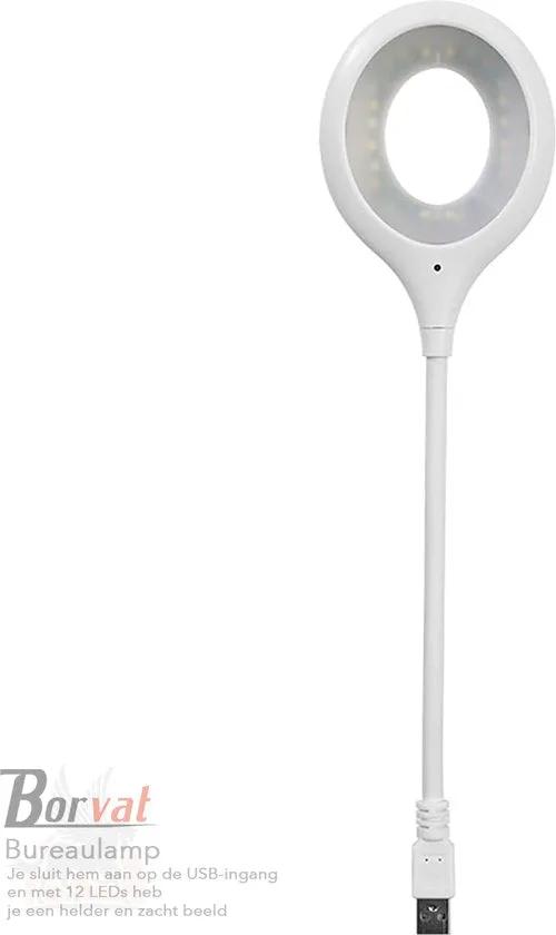 Borvat® Borvat® - Bureaulamp voor Laptop en PC - Wit en Ovaal- Flexibel en Helder - Met LED USB Aansluiting -