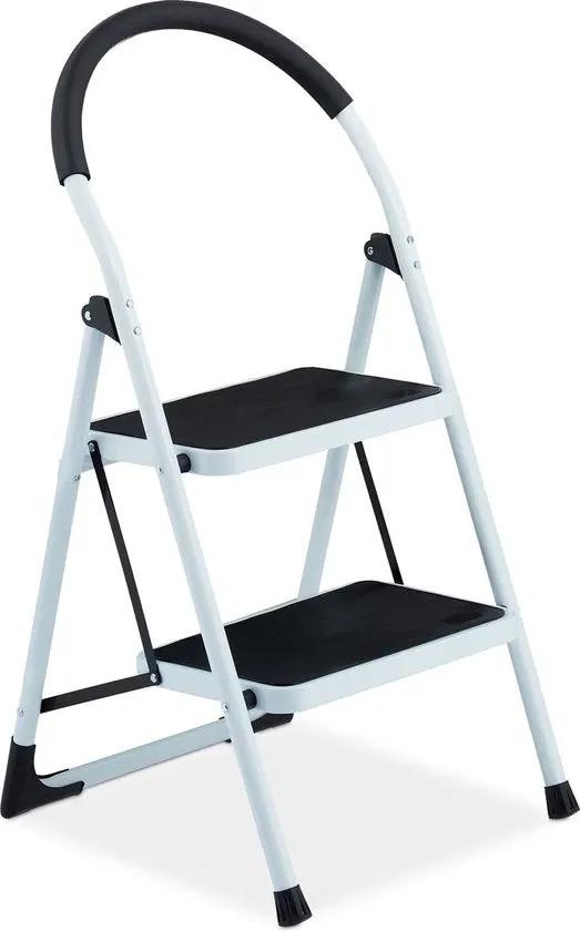 Borvat® Borvat® - Trapladder - staal en rubber - opstap trap - opstapkruk - stalen klaptrap ladder - 2 treden - Wit -