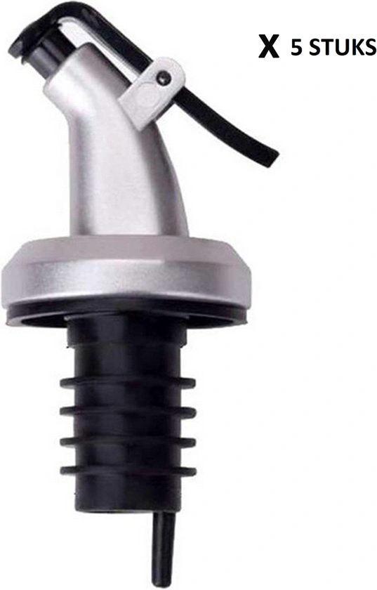 Schenktuit Set - Schenkdop - Wijnschenker - Schenker - Maatschenker - Dispenser Geschikt Voor Dispenser Voor Azijn, Wijn, Olijfolie, Sterke Drank, Likeur, Siroop, Cocktail & Olie - RVS Schenktuitje - Lekvrij - Universeel - 5 Stuks by Merkloos