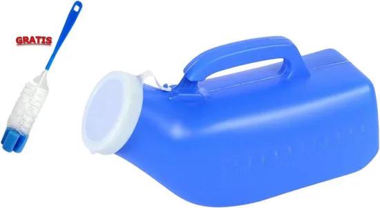 borvat IBBO® - Urine container - Urinaal - Urinebeker - Plasfles - Plasfles Mannen - Urinaal Mannen - 1200ml - Plas Fles Man - Plas Potje - Blauw - GRATIS schoonmaakborstel -