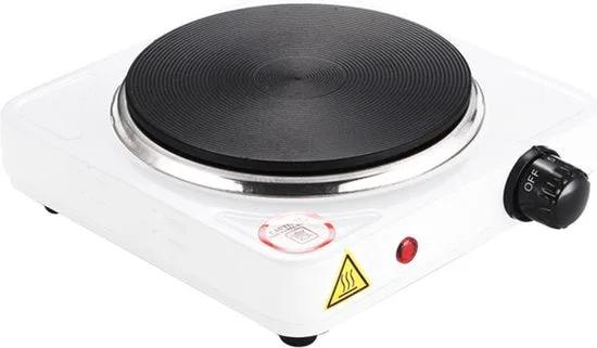 Borvat® Borvat® | Elektrische kookplaat 1000W met Oververhittingsbeveiliging - 5 Temperatuurniveaus - Enkele Kookplaat - Minikookplaat - Gietijzer - Wit -