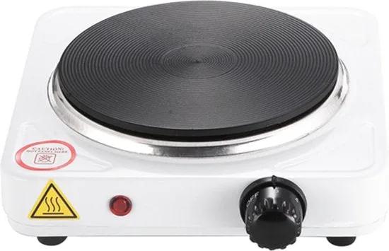 Borvat® Borvat® | Elektrische kookplaat 1000W met Oververhittingsbeveiliging - 5 Temperatuurniveaus - Enkele Kookplaat - Minikookplaat - Gietijzer - Wit -