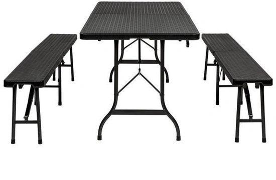 Opvouwbare Campingtafel met 2 Banken - 180x74cm - Rattan Look - 3-delig by BORVAT