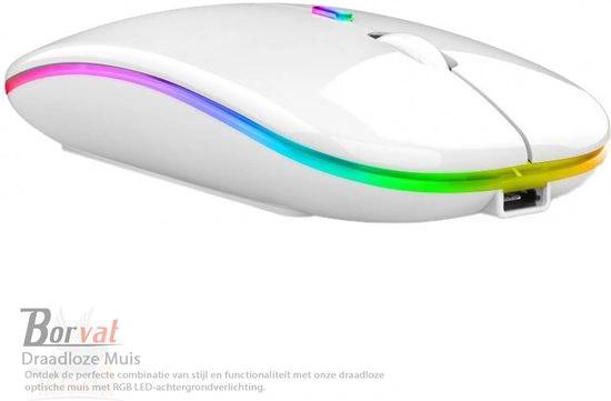 Borvat® Borvat® - Oplaadbare draadloze muis Computermuis Ergonomische USB-muis Stille muis met achtergrondverlichting RGB-muizen voor laptop-pc - Zwart -
