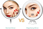 Borvat® Make-up en Scheerspiegel met LED Verlichting – 10x Vergroting – 360° Verstelbaar met Zuignap -Voor Badkamer, Douche en Slaapkamer– Rond – Wit -