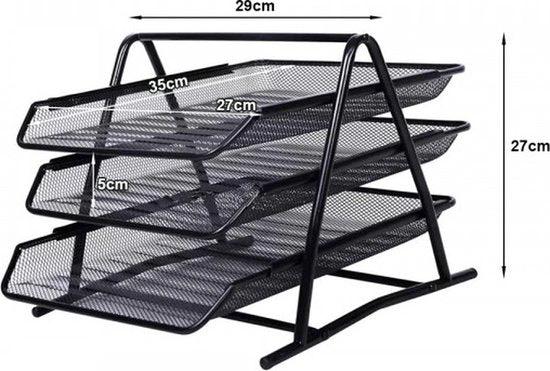 BORVAT Bureau Organizer - Brievenbak 3 Laags Sorteerrek - Uitschuifbare Laden - Metaal - Zwart by BORVAT