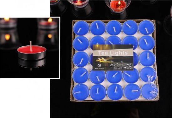 Merkloos IBBO Shop - 50x theelichten - Blauw - Waxinelichtjes - 3.5x0.9 cm - 2.5 uur -