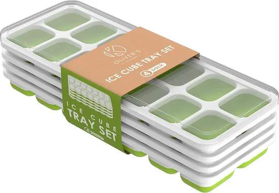 ‘Merk-loos’’ Oliver's Kitchen IJsblokjesvorm - 4 x Set ijsvormen - Flexibele ijsvormen die snel loslaten - Bespaar ruimte met niet-lekkende stapelbare deksels – Vaatwasser bestendig - BPA-vrije siliconen ijsvormen -