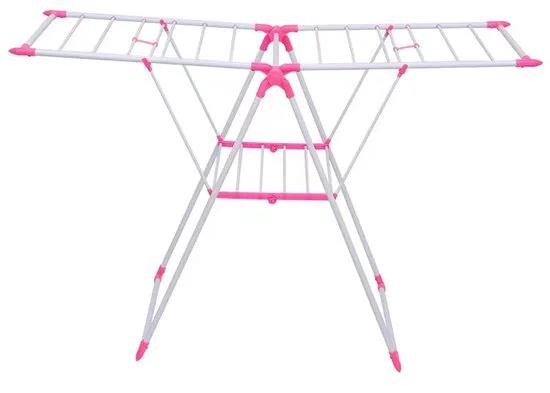 Merkloos Stevig Inklapbaar Wanddroogrek – Ruimtebesparend Droogrek – Voor Binnen & Buiten – Kledingrek – Drooglengte 130 cm – Roze -
