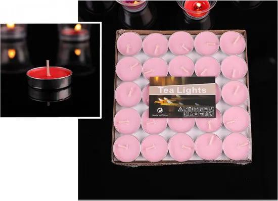 Merkloos IBBO Shop - 50x theelichten - Roze - Waxinelichtjes - 3.5x0.9 cm - 2.5 uur -