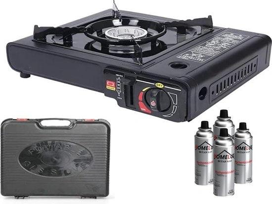 Draagbaar Gasfornuis Camping Kookstel - Incl. 4 Gasflessen & Transportbox by BORVAT