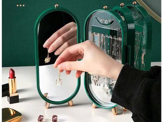 Merkloos IBBOShop - Sieradenhouder - Oorbellenrekje - Sieradenrekje - Sieraden Organizer - Sieradendoos - Met spiegel - Sieraden Opbergen - Groen -
