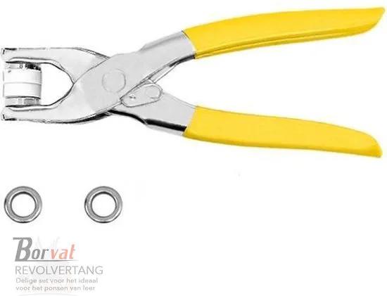 Borvat® Borvat® - Revolvertang & Drukknooptang Gatentang Set - Drukknopen Tang Ponstang Riemen & Leer - Pijptang- Geel -