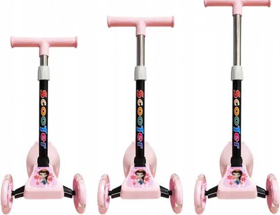 Borvat® IBBO 3 wiel scooter - Kinderstep met in hoogte verstelbaar stuur - Opvouwbare, driewielige, gloeiende balansscooter - Jongens/Meisjes - Roze - Autoped - Scooter -