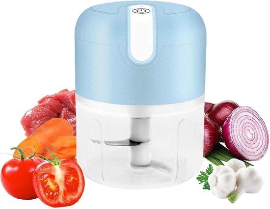 Merkloos Mini USB Hakmolen Elektrisch Foodprocessor Hakmolens Uiensnijder vaatwasser bestendig Chopper RVS Messen - LICHTBLAUW - 250 ml -