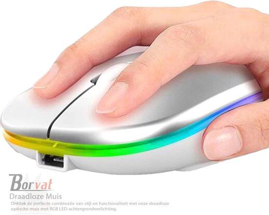 Borvat® Borvat® - Oplaadbare draadloze muis Computermuis Ergonomische USB-muis Stille muis met achtergrondverlichting RGB-muizen voor laptop-pc - Zwart -