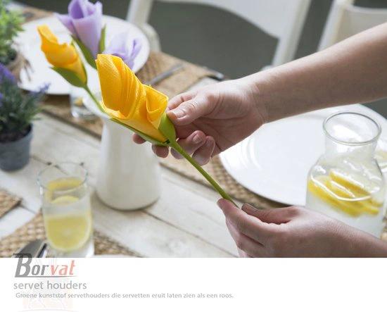 Borvat® Borvat® - servet houders voor tafels plastic twist bloemknoppen servethouders met groene steel voor het maken van originele tafelarrangementen - Set van 4 -