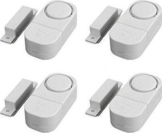 4x Draadloze Mini-Alarmen Set met Bewegingssensor - 4 Stuks - 95 dB - Inclusief Batterijen en Montageset | Pakket van 4 Magnetische Deur en Raam Sensor Alarmsystemen | Woningbeveiliging | Waarschuwings Alarm Tegen Inbrekers en Indringers by Merkloos