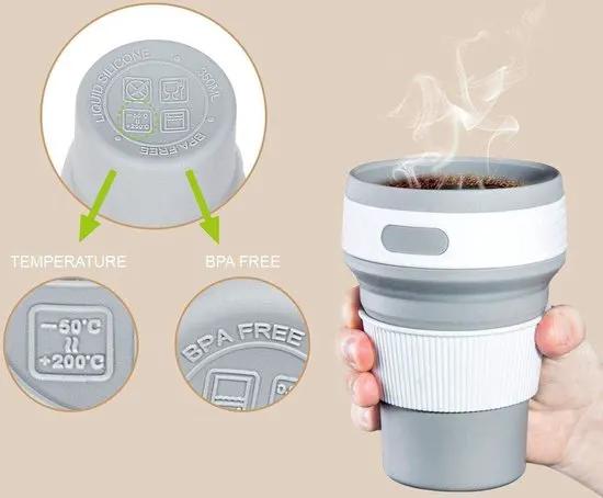 Borvat® Borvat® | Koffiebeker to go - Opvouwbare reisbeker - Duurzaam en BPA-vrij - 350 ml - Grijs - Thermoses Camping & Outdoor