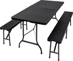Opvouwbare Campingtafel met 2 Banken - 180x74cm - Rattan Look - 3-delig by BORVAT