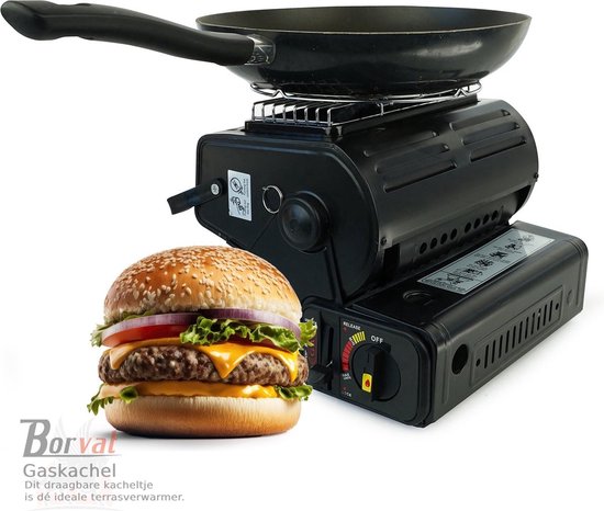 Borvat® Borvat® | Kamping Gaskachel - Heater - Kachel - Terrasverwarmer - Camping gaskachel - Gas Heater - Verstelbaar - Draagbaar - Zwart - Space Heaters Verwarming & Kachels