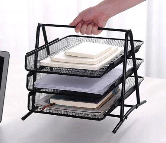 BORVAT Bureau Organizer - Brievenbak 3 Laags Sorteerrek - Uitschuifbare Laden - Metaal - Zwart by BORVAT