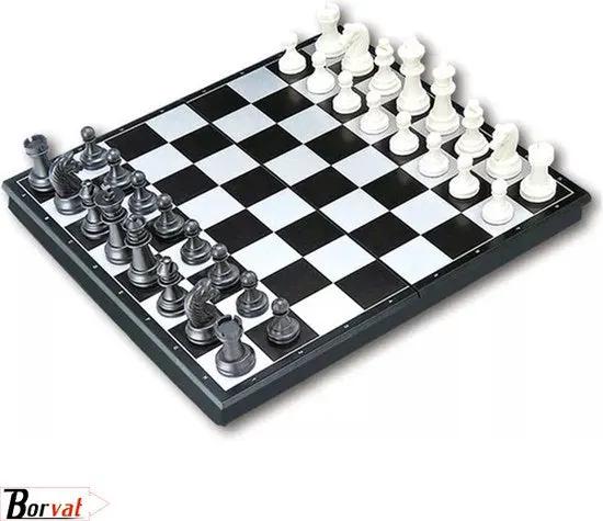 Borvat® Borvat® | Opvouwbaar schaakbord - 13 x 13cm - mini schaak bord - Schaakspel - met schaakstukken - Schaakspellen - Magnetisch - Draagbaar - Board Games Sport & Fitness