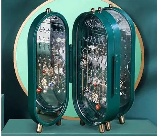Merkloos IBBOShop - Sieradenhouder - Oorbellenrekje - Sieradenrekje - Sieraden Organizer - Sieradendoos - Met spiegel - Sieraden Opbergen - Groen -