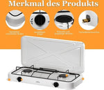 IBBO® - Gas kooktoestel 2 pits - Campingkooktoestel - Vrijstaande Gaskookplaat - incl.1.5 m Gasslang en drukregelaar 50 mbar - Wit by borvat