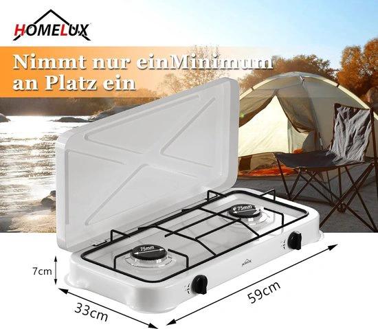 IBBO® - Gas kooktoestel 2 pits - Campingkooktoestel - Vrijstaande Gaskookplaat - incl.1.5 m Gasslang en drukregelaar 50 mbar - Wit by borvat