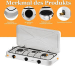 Borvat® Borvat® Gasstel 3 Pits – Compact kooktoestel voor – Krachtige gaskookplaat – Ruimtebesparend ontwerp-incl. 1.5 m Gasslang en drukregelaar - drukregelaar 50 mbar-Wit -