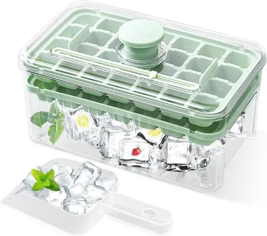 borvat IBBO® - IJsblokjesvorm met Deksel - met bakje - Nieuwe versie - 56 ijsblokjes - Vierkant - Zomer - BPA vrij - Cocktails - Ijsjes - Smoothies - Ijsbakje - Ijsschepje - Groen -