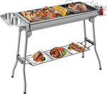 Merkloos RVS Barbecue - Houtskool Grill - BBQ - Roestvrijstaal - 73 x 34 CM - Inclusief kookgereedschap - Zilverkleurig - RVS -