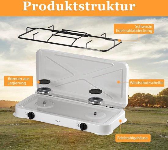 IBBO® - Gas kooktoestel 2 pits - Campingkooktoestel - Vrijstaande Gaskookplaat - incl.1.5 m Gasslang en drukregelaar 50 mbar - Wit by borvat