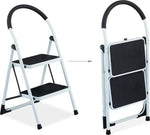 Borvat® Borvat® - Trapladder - staal en rubber - opstap trap - opstapkruk - stalen klaptrap ladder - 2 treden - Wit -