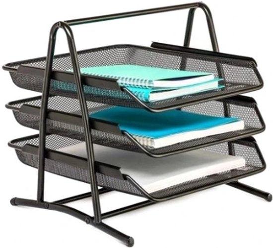 BORVAT Bureau Organizer - Brievenbak 3 Laags Sorteerrek - Uitschuifbare Laden - Metaal - Zwart by BORVAT