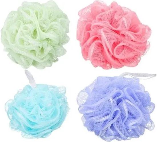 Merkloos Borvat® | 4X Douchespons - Badspons - Puff Sponzen - Netspons - Spons - Voordeelverpakking -Set van 4 -