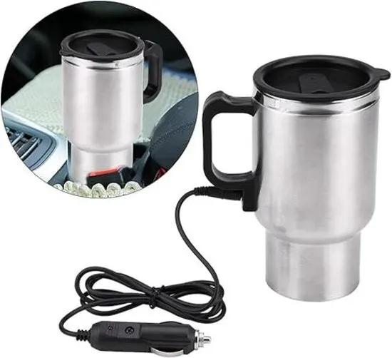 Merkloos Auto Waterkoker, 450ml 12V Elektrische Thermosfles Roestvrij Staal 65 Graden Celsius Elektrische Waterkokers Voor Op Reis, Voor Koffie, Thee -