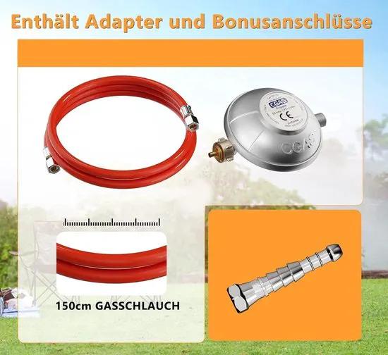 Borvat® Borvat® Gasstel 3 Pits – Compact kooktoestel voor – Krachtige gaskookplaat – Ruimtebesparend ontwerp-incl. 1.5 m Gasslang en drukregelaar - drukregelaar 50 mbar-Wit -