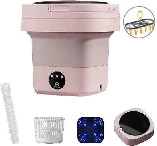 Merkloos Mini Waschmaschine 8L – Mit Trockenständer & Schleuderkorb – Faltbar & Energiesparend – Für Zuhause & Camping – Hellrosa -