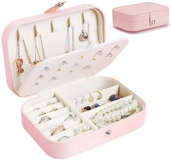 Merkloos Luxe sieradendoos rechthoek rose met spiegel/ premium jewelry box / juwelendoos / sieraden kistje / kettingen, oorbellen, ringen, horloge / geschenk / cadeautje voor haar/ sieradendoosje -